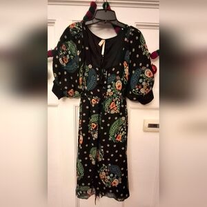 Anthroplogie MAEVE Brand New without tag Silk Floral Black Dress Size 6